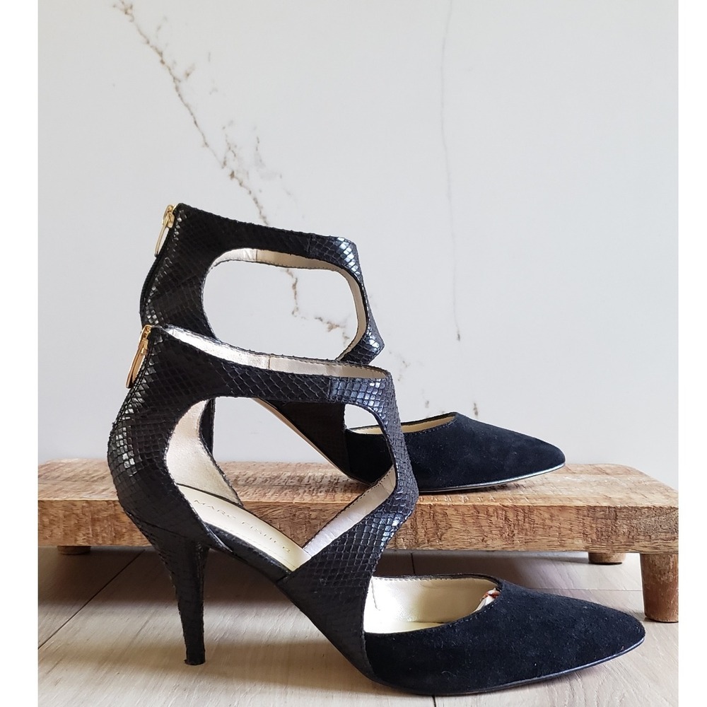 Marc Fisher Kabriele Heels Womens 8M Black Snake Embossed Dress Pumps